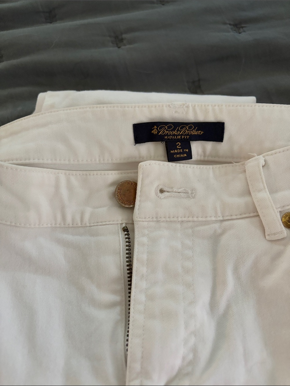 Brooks Brothers White Cotton Trousers with Gold Buttons
